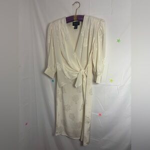 VTG Puff Sleeve Silk Semi Sheer MIDI Edgy Ethereal Wrap Dress Size‎ S/M